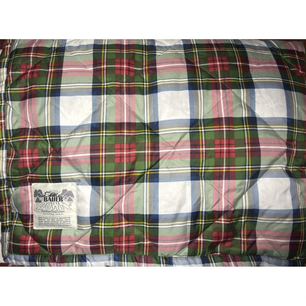 Eddie Bauer Throw Blanket Down Holiday Plaid Sherpa Puffer Camping Packable